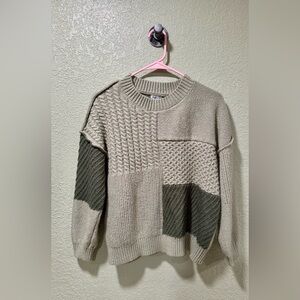 Rue21 Women's Patchwork Crewneck Sweater - Beige and Olive
